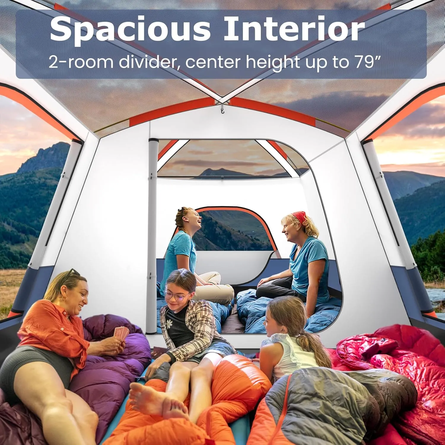 KOTEK 6-8 Person Tents for Camping, Family Tent with 2 Rooms, 2 Doors, 2 Mesh Windows, Porch & Removable Rainfly, Large Camping Tent for Outdoor Picnic, Hiking, Gathering