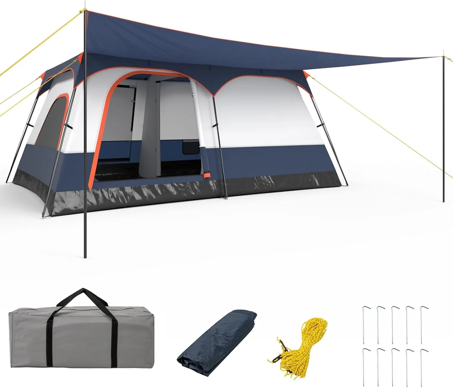 KOTEK 6-8 Person Tents for Camping, Family Tent with 2 Rooms, 2 Doors, 2 Mesh Windows, Porch & Removable Rainfly, Large Camping Tent for Outdoor Picnic, Hiking, Gathering