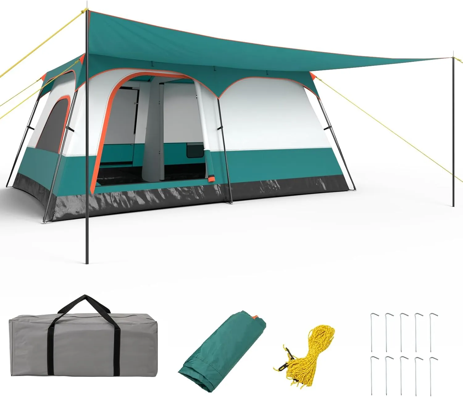 KOTEK 6-8 Person Tents for Camping, Family Tent with 2 Rooms, 2 Doors, 2 Mesh Windows, Porch & Removable Rainfly, Large Camping Tent for Outdoor Picnic, Hiking, Gathering