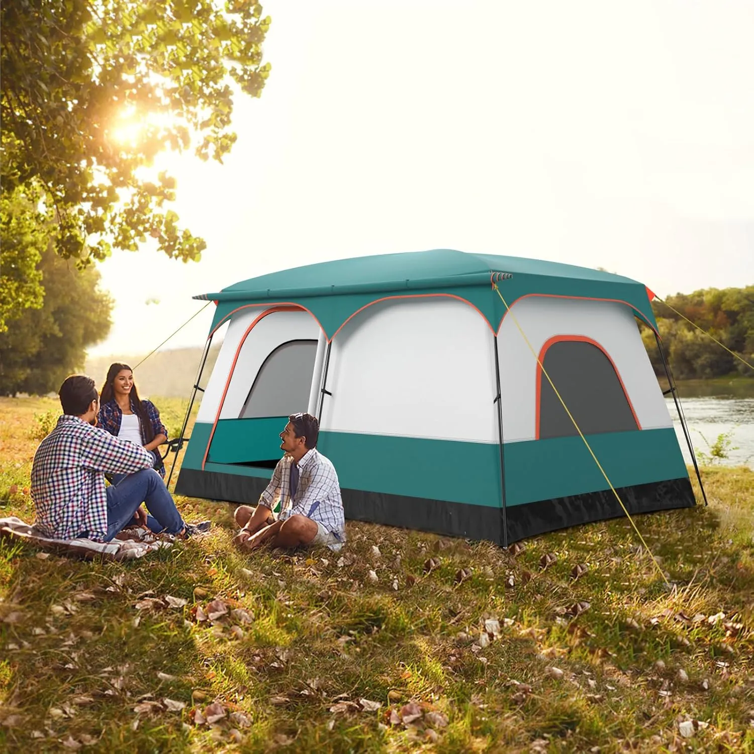 KOTEK 6-8 Person Tents for Camping, Family Tent with 2 Rooms, 2 Doors, 2 Mesh Windows, Porch & Removable Rainfly, Large Camping Tent for Outdoor Picnic, Hiking, Gathering