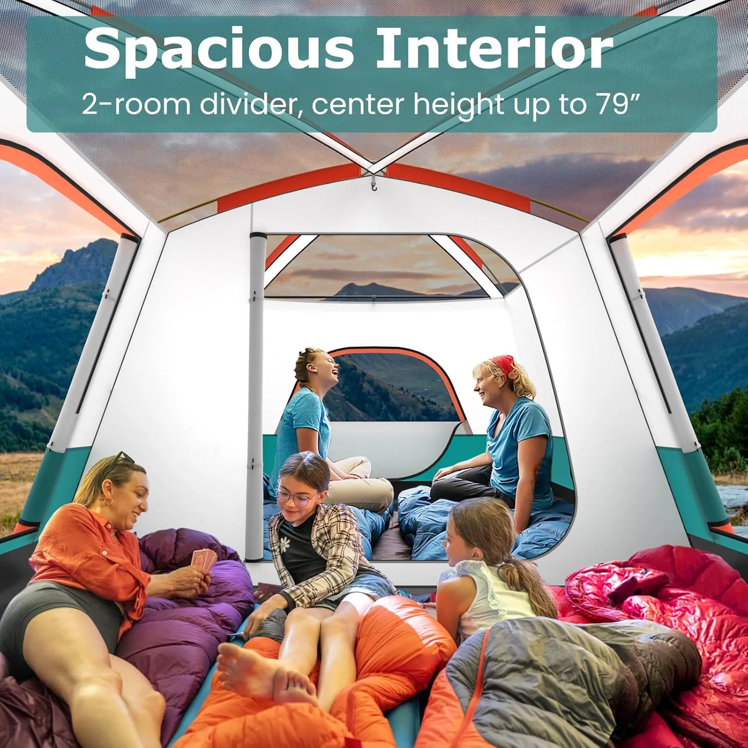 KOTEK 6-8 Person Tents for Camping, Family Tent with 2 Rooms, 2 Doors, 2 Mesh Windows, Porch & Removable Rainfly, Large Camping Tent for Outdoor Picnic, Hiking, Gathering