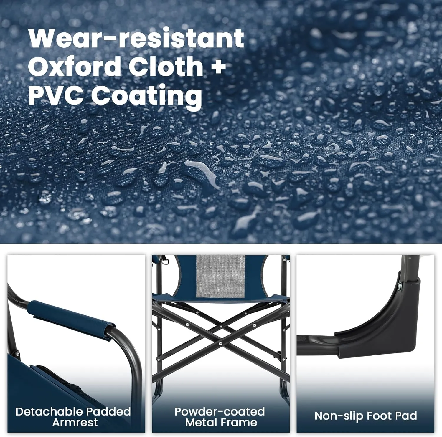 KOTEK Camping Directors Chair, Outdoor Folding Chair with Side Table, Cooler Bag & Storage Pocket, Supports 400 LBS, Portable Camp Chairs for Fishing, Picnic, Concert, Beach, Lawn, Patio (1, Blue)