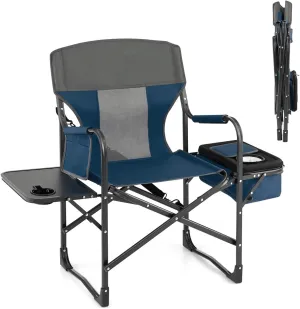 KOTEK Camping Directors Chair, Outdoor Folding Chair with Side Table, Cooler Bag & Storage Pocket, Supports 400 LBS, Portable Camp Chairs for Fishing, Picnic, Concert, Beach, Lawn, Patio (1, Blue)