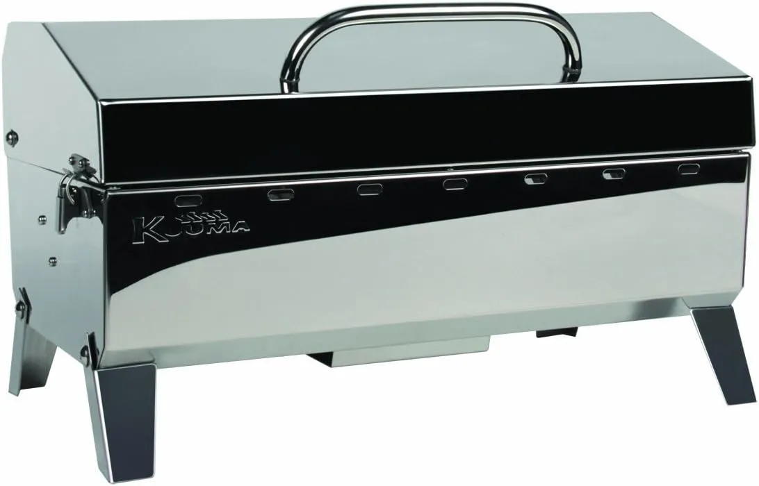 Kuuma "Kuuma Premium Stainless Steel Mountable Charcoal Grill w/Inner Lid Liner by Camco -Compact Portable Size Perfect for Boats, Tailgating and More - Stow N Go 160"" (58110)", silver