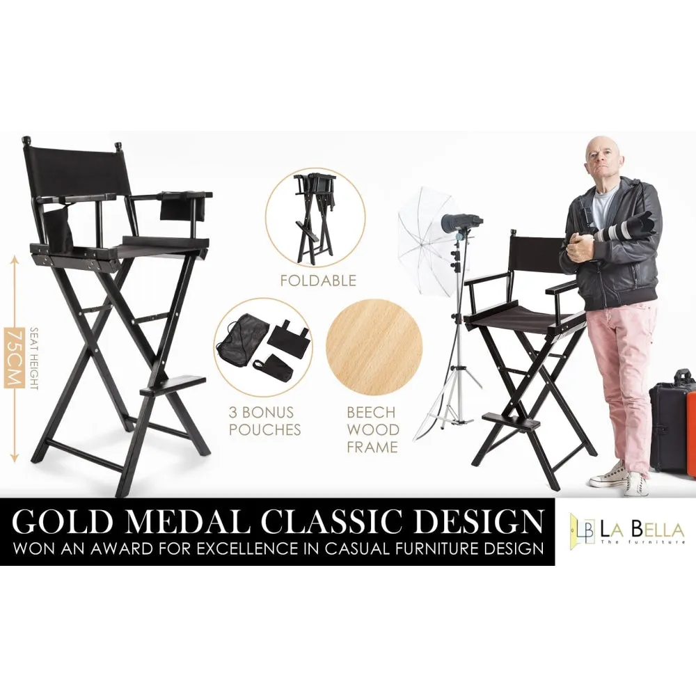 La Bella Black Folding Tall Chair DARK HUMOR Movie Director 75cm