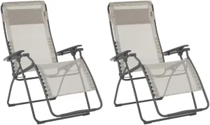 Lafuma Futura XL Zero Gravity Portable Ergonomic Outdoor Steel Framed Lawn Patio Recliner Folding Lounge Chair with Headrest Cushion, Tan (2 Pack)