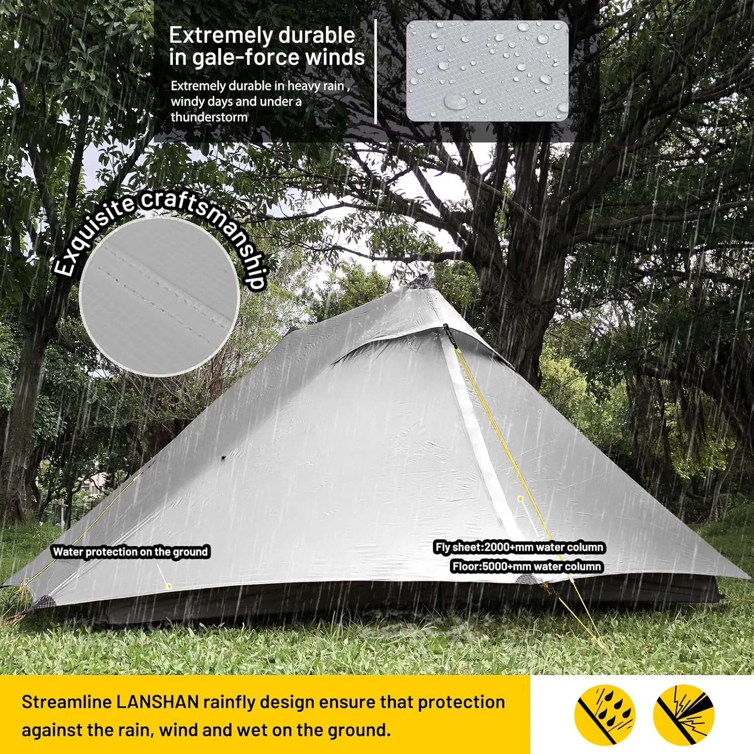 LANSHAN Ultralight Tent 3-Season Backpacking Tent for 1-Person or 2-Person Camping, Trekking, Kayaking, Climbing, Hiking