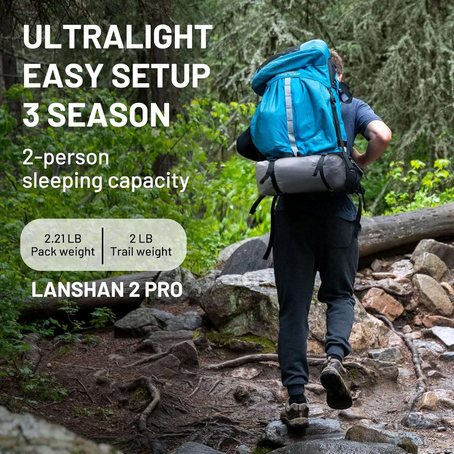 LANSHAN Ultralight Tent 3-Season Backpacking Tent for 1-Person or 2-Person Camping, Trekking, Kayaking, Climbing, Hiking