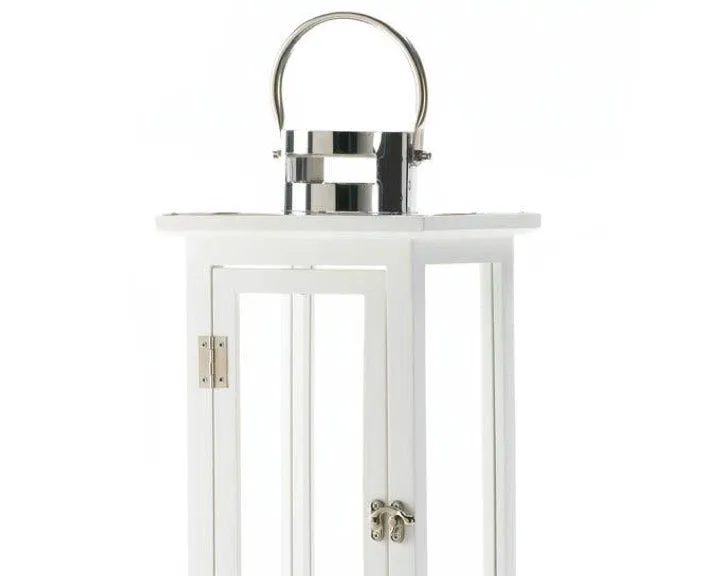 Large white candle lantern with metal top