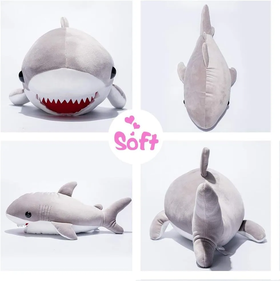 Large White Shark Stuffed Animal Soft Plushie Pillow, 23.6in Giant Grey Shark Plush Hugging Pillow,Cute Plush Toy Kawaii Room Decor for Kids Boys Girls