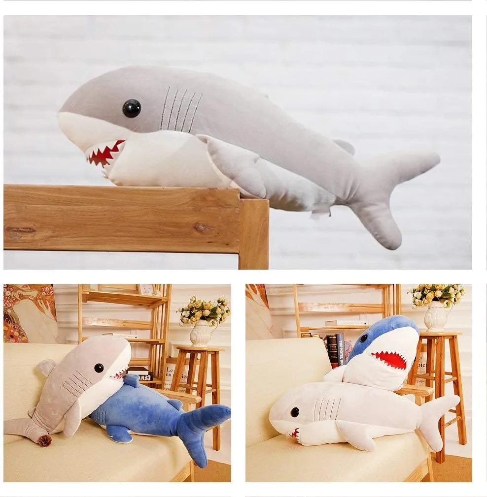 Large White Shark Stuffed Animal Soft Plushie Pillow, 23.6in Giant Grey Shark Plush Hugging Pillow,Cute Plush Toy Kawaii Room Decor for Kids Boys Girls