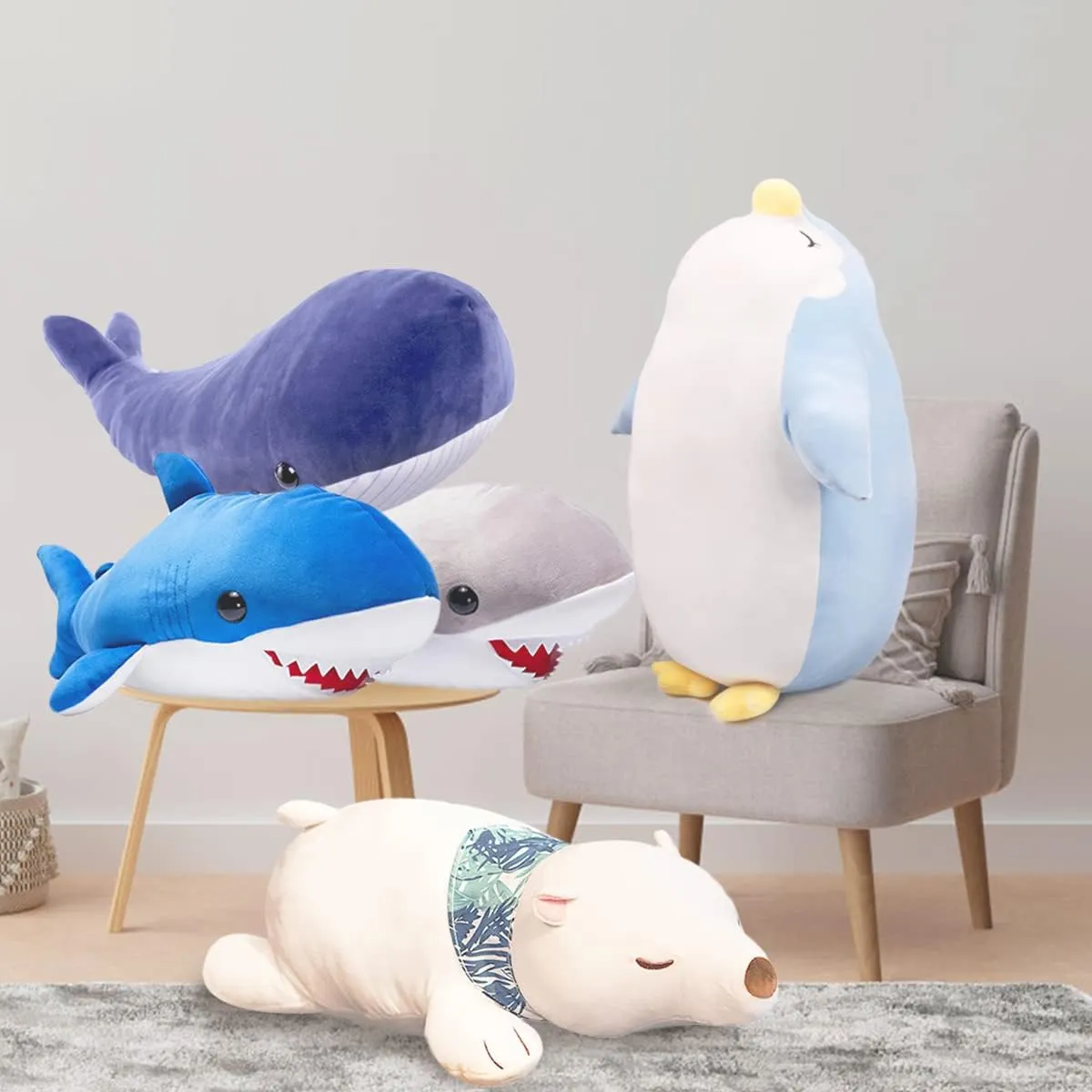 Large White Shark Stuffed Animal Soft Plushie Pillow, 23.6in Giant Grey Shark Plush Hugging Pillow,Cute Plush Toy Kawaii Room Decor for Kids Boys Girls