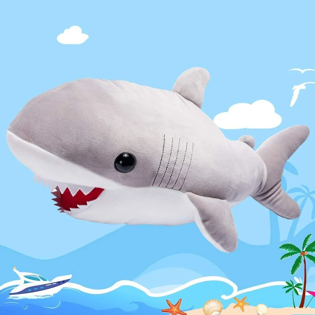 Large White Shark Stuffed Animal Soft Plushie Pillow, 23.6in Giant Grey Shark Plush Hugging Pillow,Cute Plush Toy Kawaii Room Decor for Kids Boys Girls