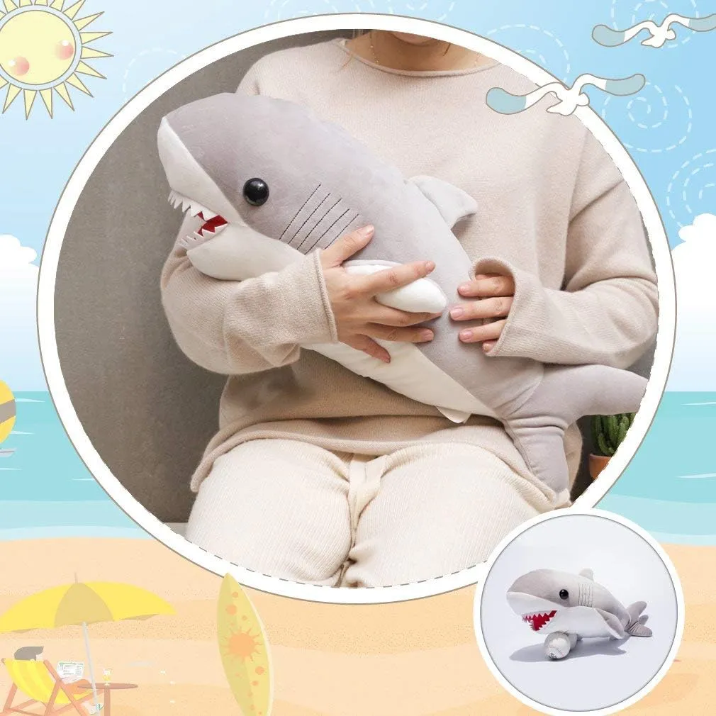 Large White Shark Stuffed Animal Soft Plushie Pillow, 23.6in Giant Grey Shark Plush Hugging Pillow,Cute Plush Toy Kawaii Room Decor for Kids Boys Girls