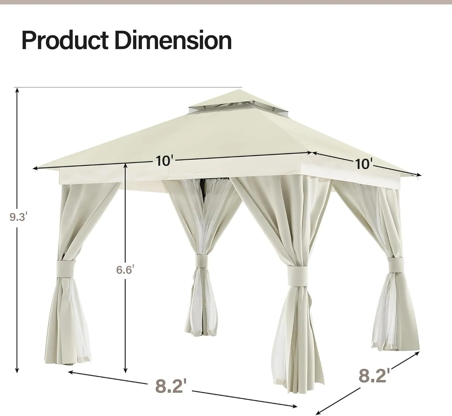 LAUSAINT HOME Outdoor Patio Gazebo 10'x10' with Expansion Bolts, Heavy Duty Gazebos Shelter Party Tent with Double Roofs, Mosquito Nettings and Privacy Screens for Backyard, Garden, Lawn, Cream White