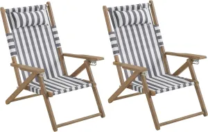 Lavish Home Set of 2 Beach Chair - Outdoor Weather-Resistant Wood Folding Chair with Backpack Straps - 4-Position Reclining Seat - Beach Essentials (Gray)
