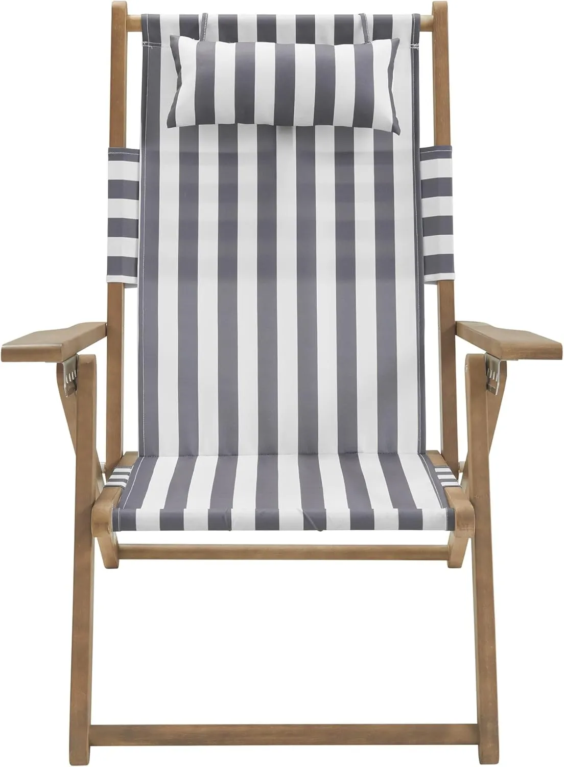 Lavish Home Set of 2 Beach Chair - Outdoor Weather-Resistant Wood Folding Chair with Backpack Straps - 4-Position Reclining Seat - Beach Essentials (Gray)