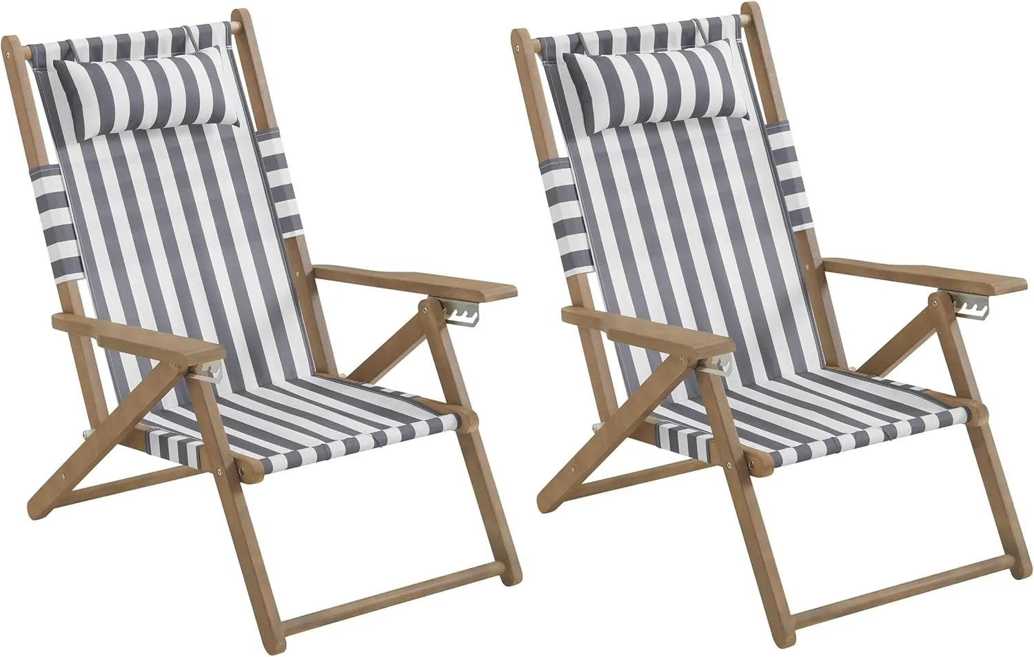 Lavish Home Set of 2 Beach Chair - Outdoor Weather-Resistant Wood Folding Chair with Backpack Straps - 4-Position Reclining Seat - Beach Essentials (Gray)