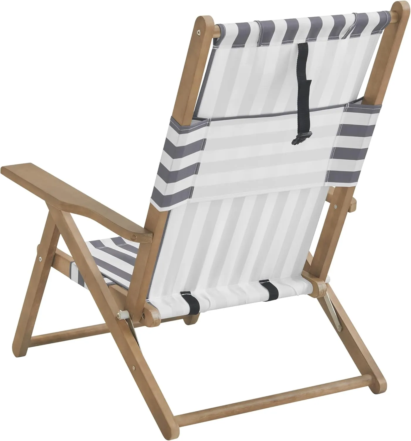 Lavish Home Set of 2 Beach Chair - Outdoor Weather-Resistant Wood Folding Chair with Backpack Straps - 4-Position Reclining Seat - Beach Essentials (Gray)