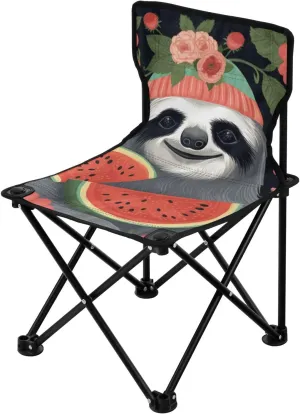 Lazy Eating Watermelon Portable Outdoor Folding Chair Anti-Slip Padded Oxford Cloth Stool Camping Chair Small for Beach Hiking Fishing Gardening Quad Camp Chair