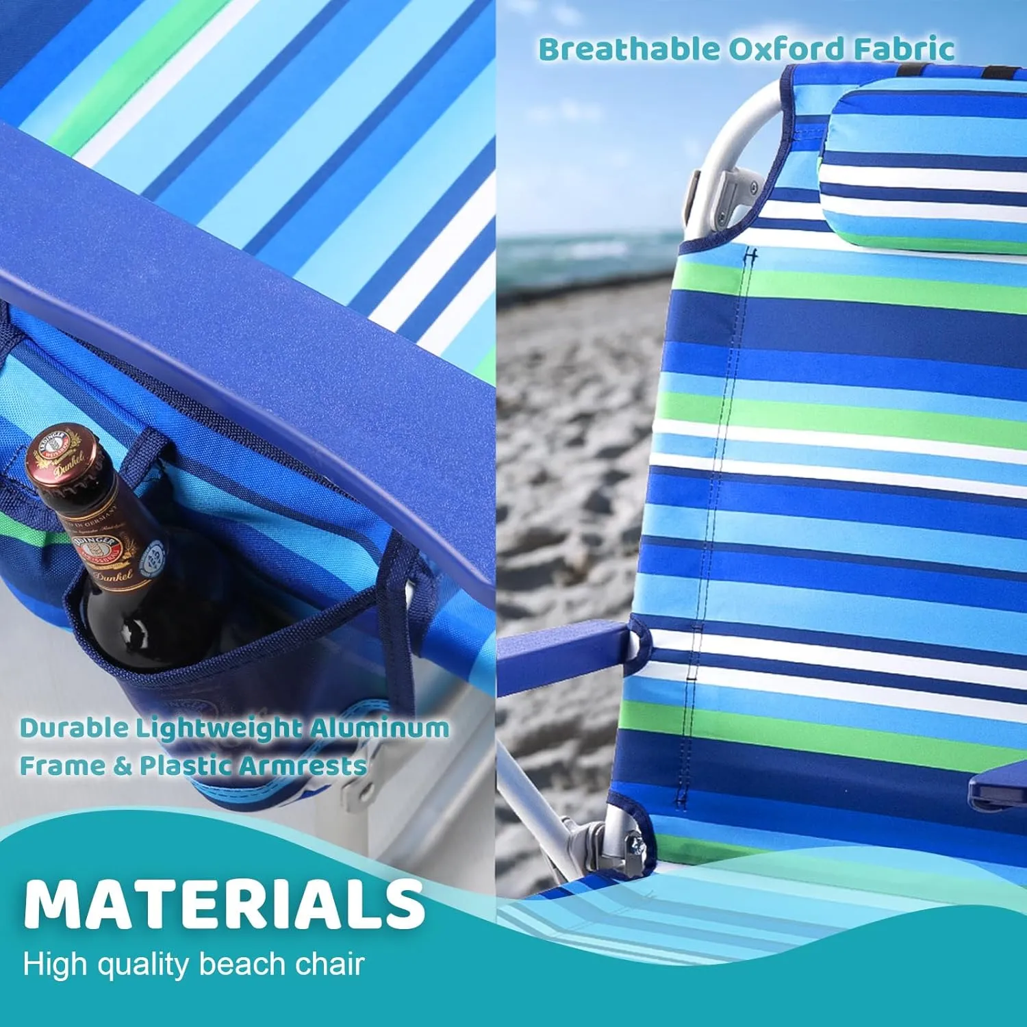 LEMBERI Backpack Beach Chairs for Adults,1/2 Pack Folding Heavy Duty Camping Chair with Large Pockets and Cup Holder,Adjustable high Beach Lounge Chair with Towel Rack for Outdoor (1, Deep Blue)