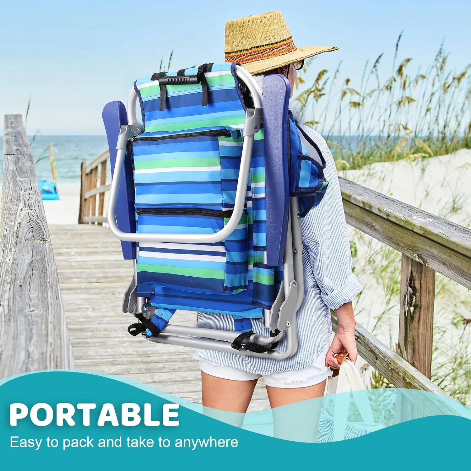 LEMBERI Backpack Beach Chairs for Adults,1/2 Pack Folding Heavy Duty Camping Chair with Large Pockets and Cup Holder,Adjustable high Beach Lounge Chair with Towel Rack for Outdoor (1, Deep Blue)