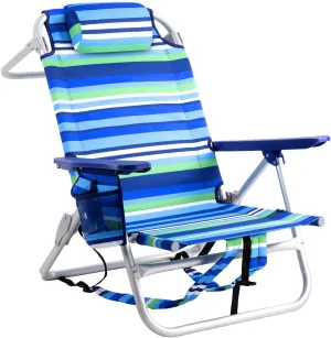 LEMBERI Backpack Beach Chairs for Adults,1/2 Pack Folding Heavy Duty Camping Chair with Large Pockets and Cup Holder,Adjustable high Beach Lounge Chair with Towel Rack for Outdoor (1, Deep Blue)