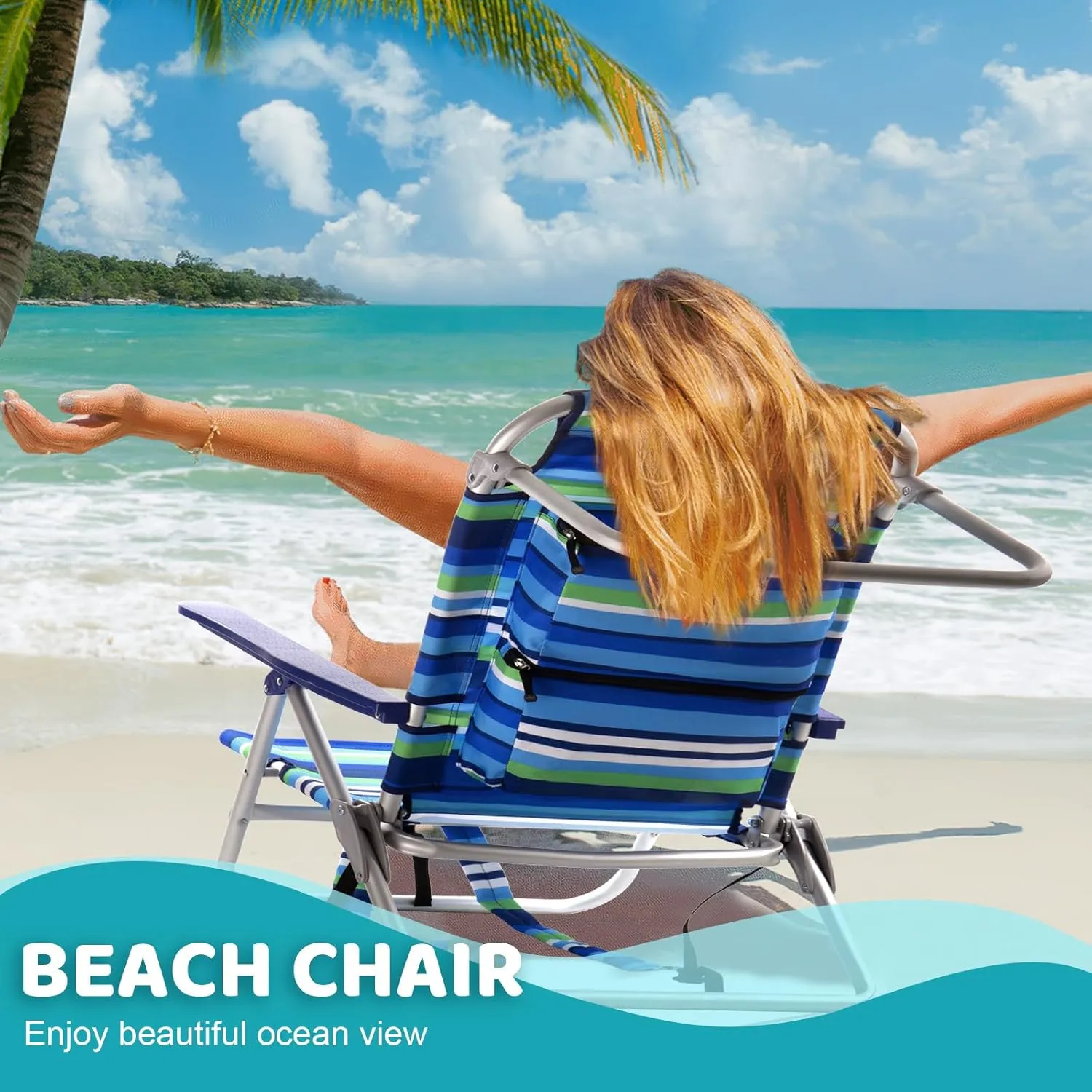 LEMBERI Backpack Beach Chairs for Adults,1/2 Pack Folding Heavy Duty Camping Chair with Large Pockets and Cup Holder,Adjustable high Beach Lounge Chair with Towel Rack for Outdoor (1, Deep Blue)