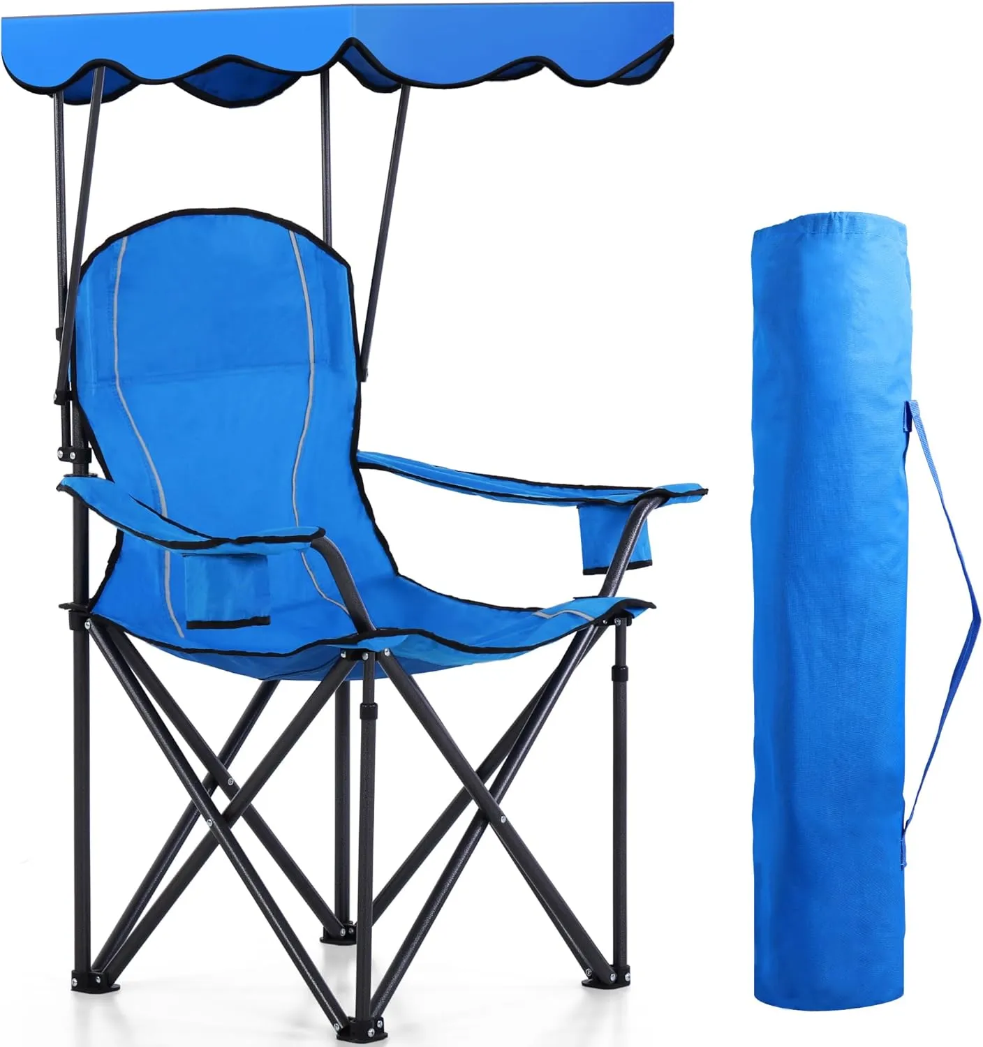 LET'S CAMP Camp Chair with Shade Canopy Folding Camping Recliner Chair with Carry Bag for Outdoor Camping Hiking Beach, Heavy Duty 350 LBS
