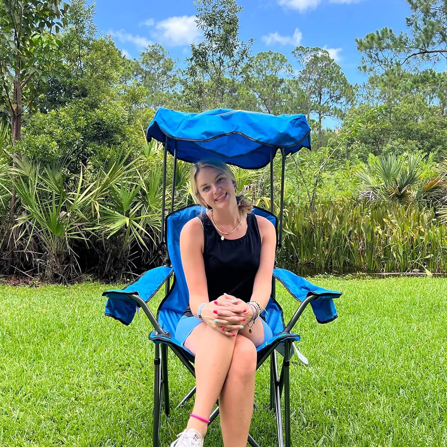LET'S CAMP Camp Chair with Shade Canopy Folding Camping Recliner Chair with Carry Bag for Outdoor Camping Hiking Beach, Heavy Duty 350 LBS