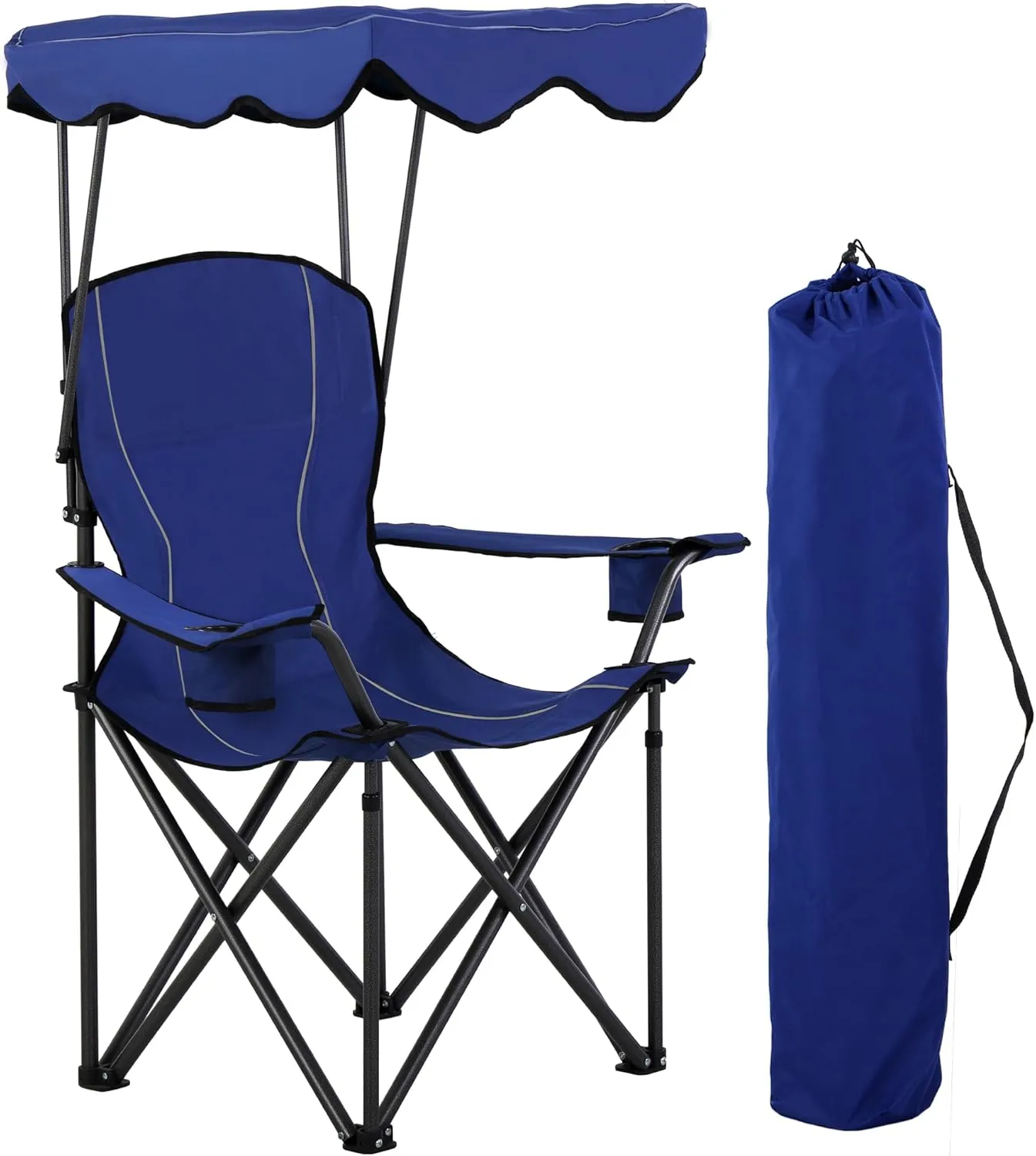 LET'S CAMP Camp Chair with Shade Canopy Folding Camping Recliner Chair with Carry Bag for Outdoor Camping Hiking Beach, Heavy Duty 350 LBS