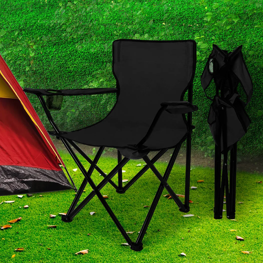 Levede Camping Chairs Folding Arm Foldable Black-REMOTE
