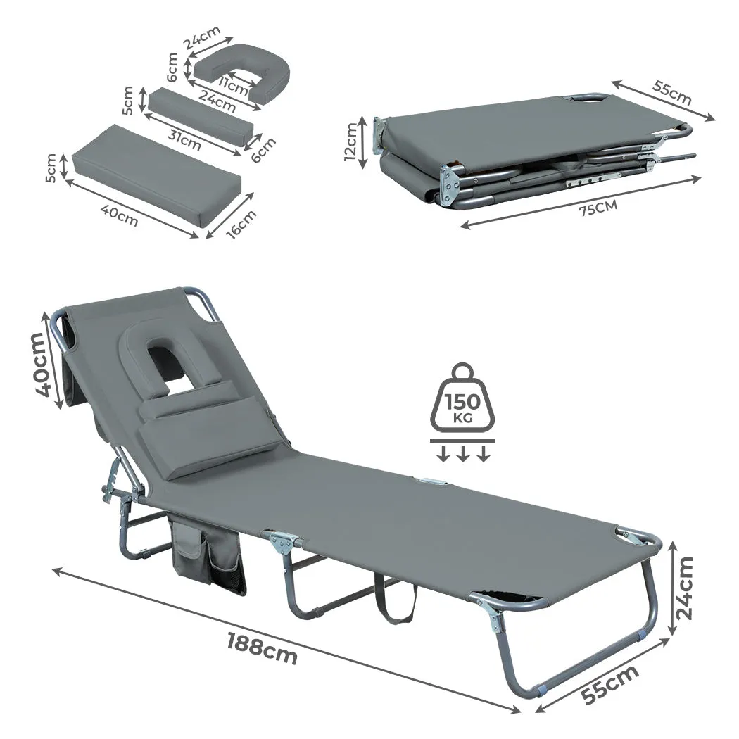 Levede Foldable Beach Lounge Chairs with Face Hole Grey-WA_Metro