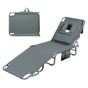 Levede Foldable Beach Lounge Chairs with Face Hole Grey-WA_Metro