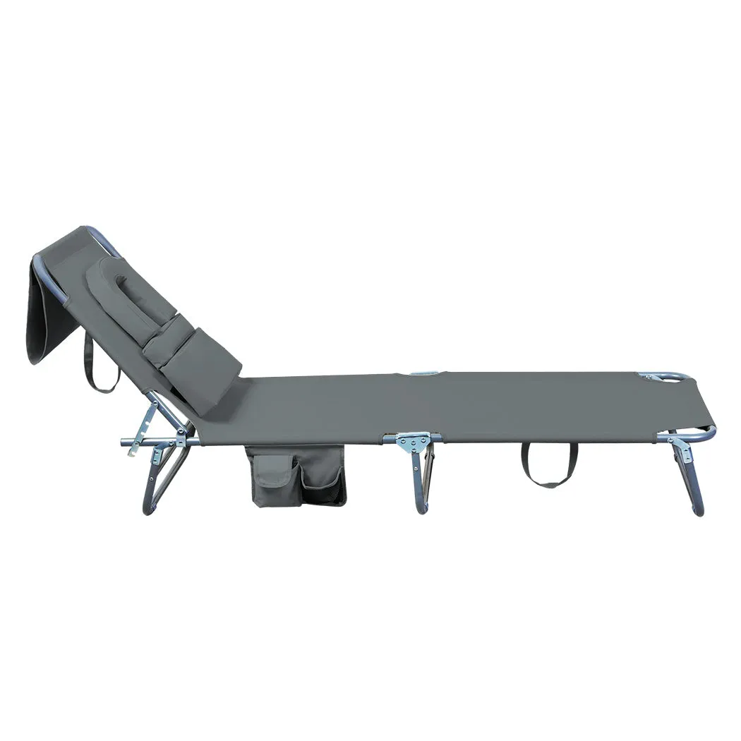 Levede Foldable Beach Lounge Chairs with Face Hole Grey-WA_Metro