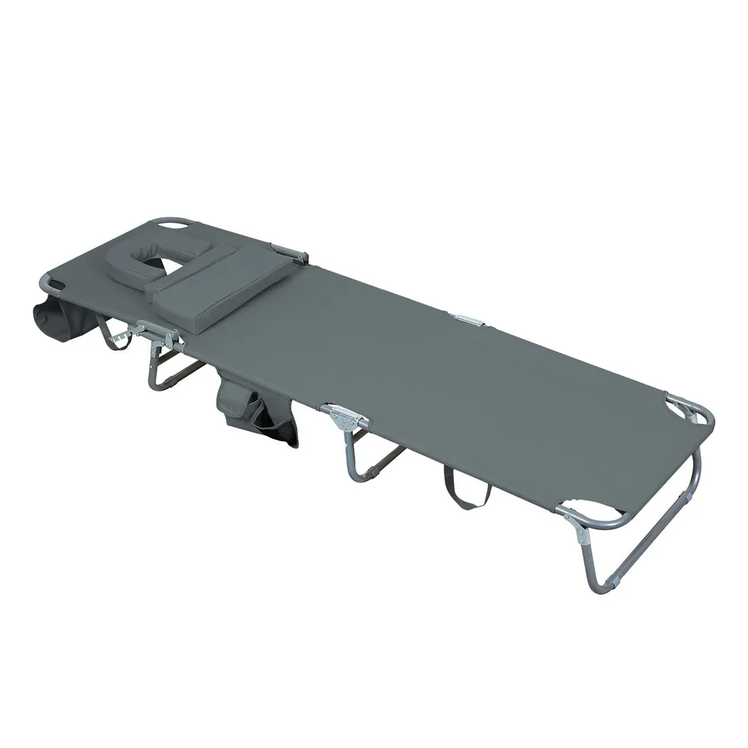 Levede Foldable Beach Lounge Chairs with Face Hole Grey-WA_Metro
