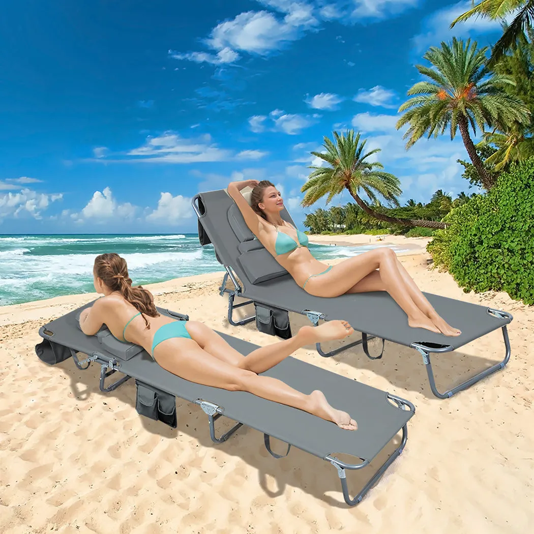Levede Foldable Beach Lounge Chairs with Face Hole Grey-WA_Metro