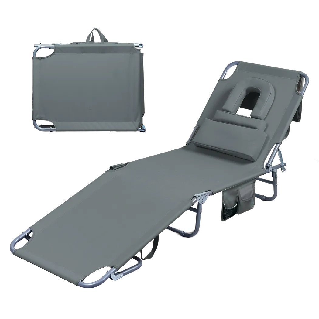 Levede Foldable Beach Lounge Chairs with Face Hole Grey-WA_Metro