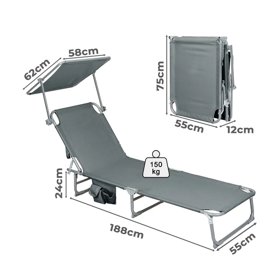 Levede Foldable Lounge Chairs with Canopy Grey-QLD_Rural
