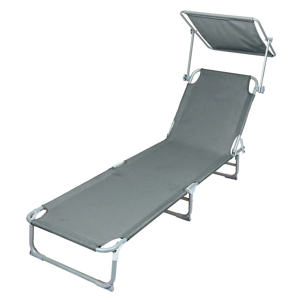 Levede Foldable Lounge Chairs with Canopy Grey-QLD_Rural