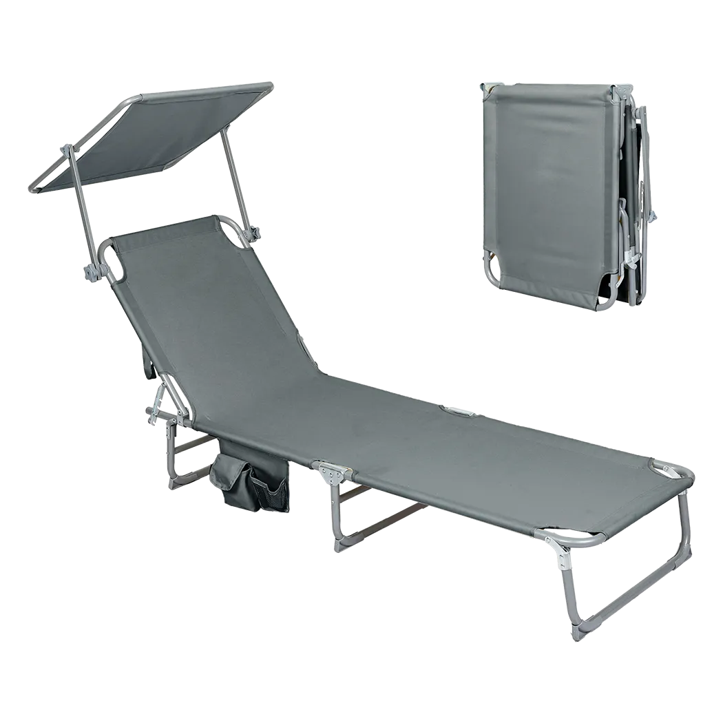 Levede Foldable Lounge Chairs with Canopy Grey-QLD_Rural
