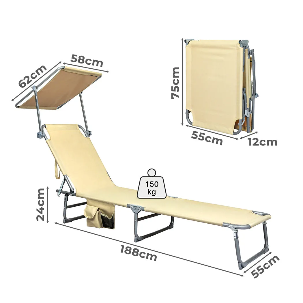 Levede Foldable Lounge Chairs with Canopy Khaki-REMOTE