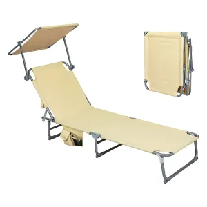 Levede Foldable Lounge Chairs with Canopy Khaki-REMOTE