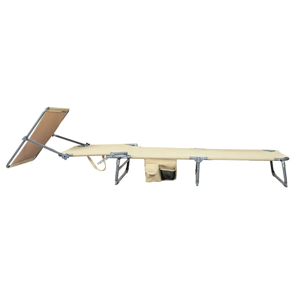 Levede Foldable Lounge Chairs with Canopy Khaki-REMOTE