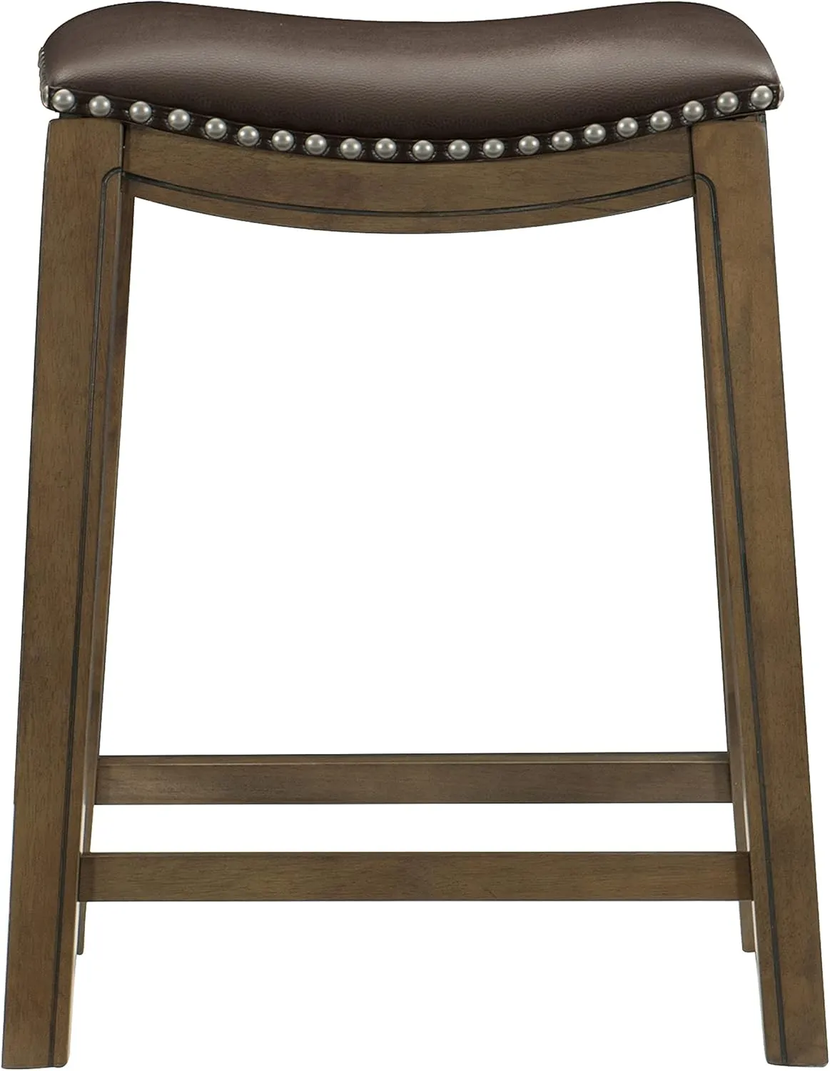 Lexicon Alviso Solid Wood Stools, 26-Inch Counter Height Upholstered Padded Saddle Counter Stools, Faux Leather, Easy Assembly Narrow Solid Wood Frame, Nickel Nailhead, Modern Rustic - Brown