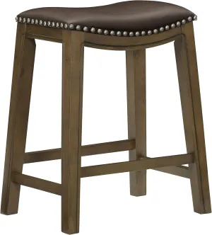 Lexicon Alviso Solid Wood Stools, 26-Inch Counter Height Upholstered Padded Saddle Counter Stools, Faux Leather, Easy Assembly Narrow Solid Wood Frame, Nickel Nailhead, Modern Rustic - Brown