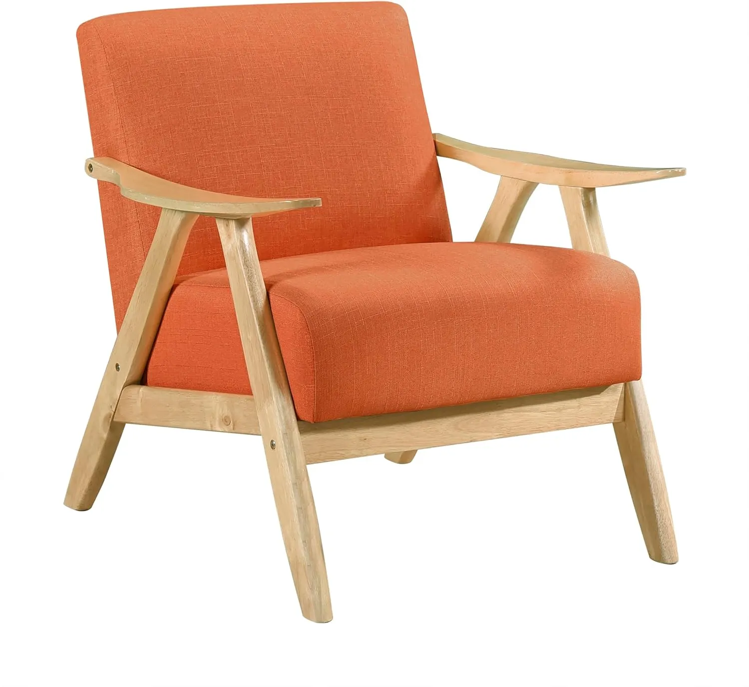 Lexicon Mid Century Modern Accent Chair with Solid Wood Frame in Natural Finish, Textured Fabric Living Room Lounge Arm Chair, Thick and Comfy Innerspring Seat Cushion, Linen-Look Fabric, Orange
