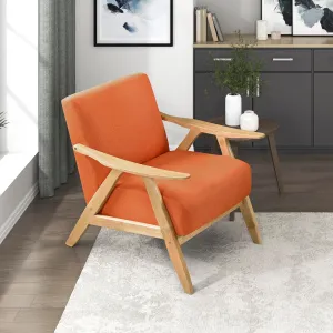 Lexicon Mid Century Modern Accent Chair with Solid Wood Frame in Natural Finish, Textured Fabric Living Room Lounge Arm Chair, Thick and Comfy Innerspring Seat Cushion, Linen-Look Fabric, Orange