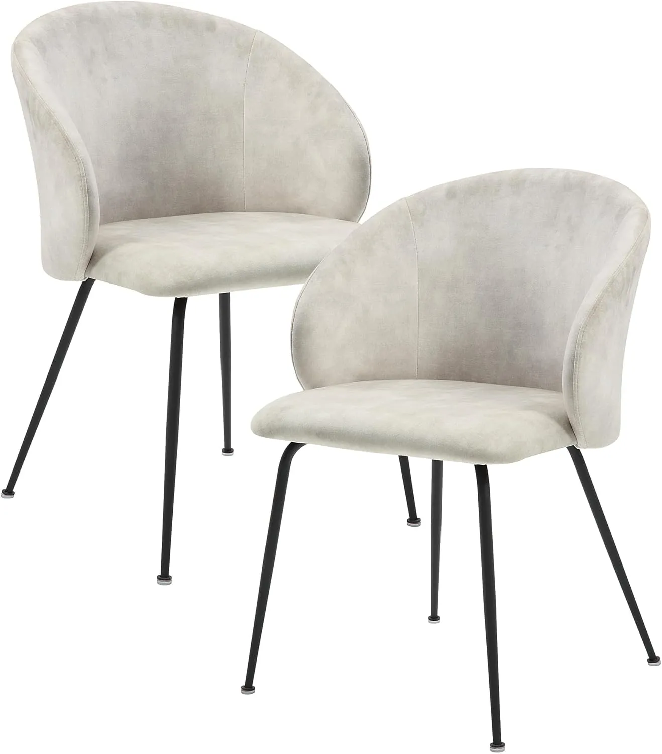 Lexicon Velvet Fabric Upholstered Dining Chairs, Armless Metal Legs Kitchen & Dining Room Chairs, Easy to Assemble Dining Chair, Modern Chair Round Back, Dining Chairs Set of 2, Beige/Black