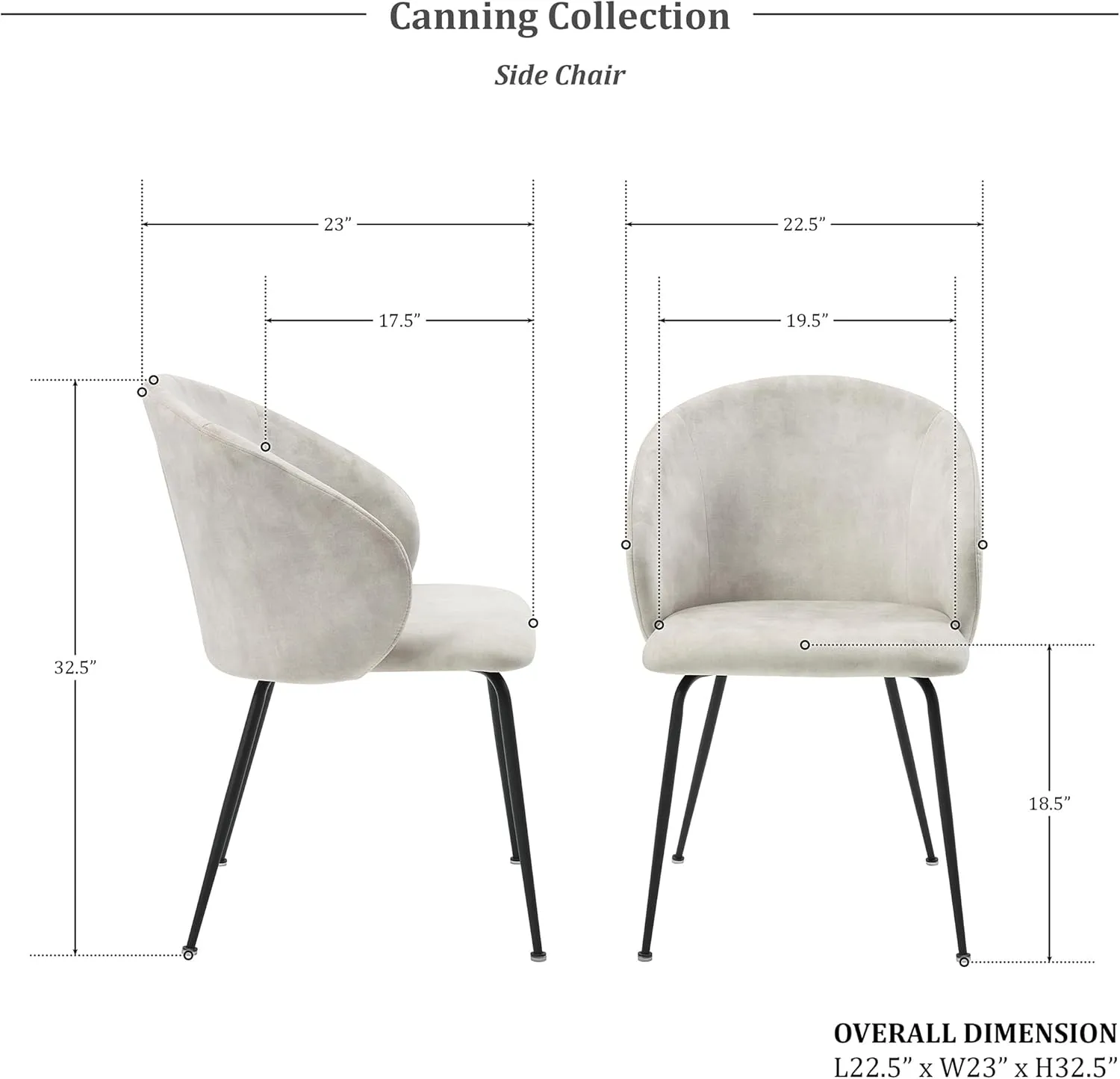 Lexicon Velvet Fabric Upholstered Dining Chairs, Armless Metal Legs Kitchen & Dining Room Chairs, Easy to Assemble Dining Chair, Modern Chair Round Back, Dining Chairs Set of 2, Beige/Black